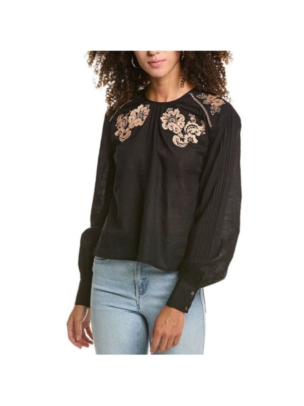 St. Roche Mortimer Blouse in Black with Gold Embroidery. Size 6. NWT!